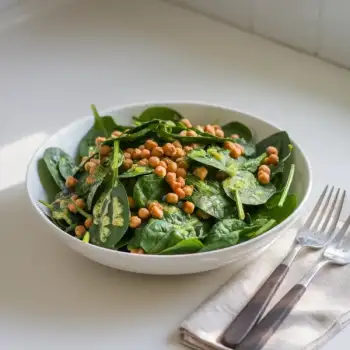Silken Dill & Lemon-Dressed Spinach Salad with Crispy Chickpeas