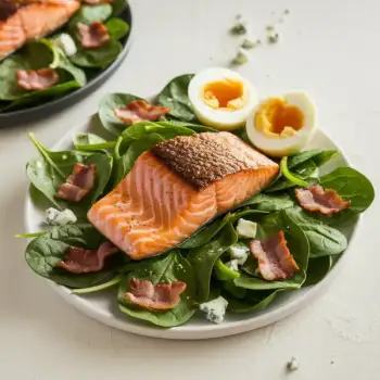 Seared Salmon & Spinach Salad with Crispy Bacon and Soft-Boiled Egg