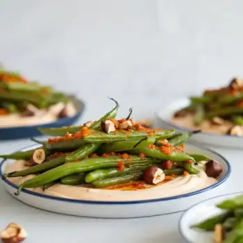 Blistered Green Beans with Creamy Tahini and Fresh Hot Sauce