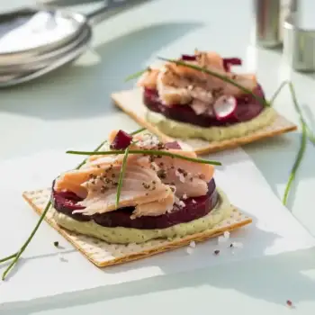 Smoked Trout, Beet & Radish Matzo Tartines