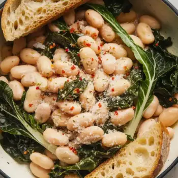Parmesan Infused White Beans and Wilted Greens