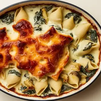 Creamy Spinach-Artichoke Shell Bake