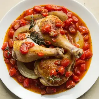 Chicken Legs Braised with Tomatoes, Onions, and Garlic