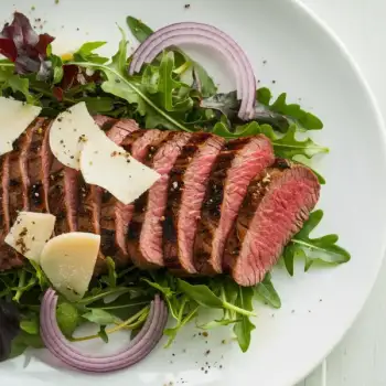 Hanger Steak with Dandelion, Arugula, and Grana Padano