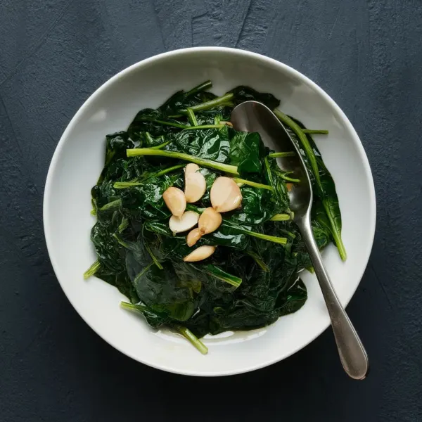 Sauteed Spinach with Xiao Shing Wine and Garlic