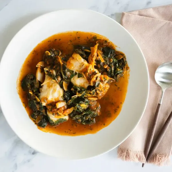 Cod Stew with Tomato, Anchovy and Swiss Chard