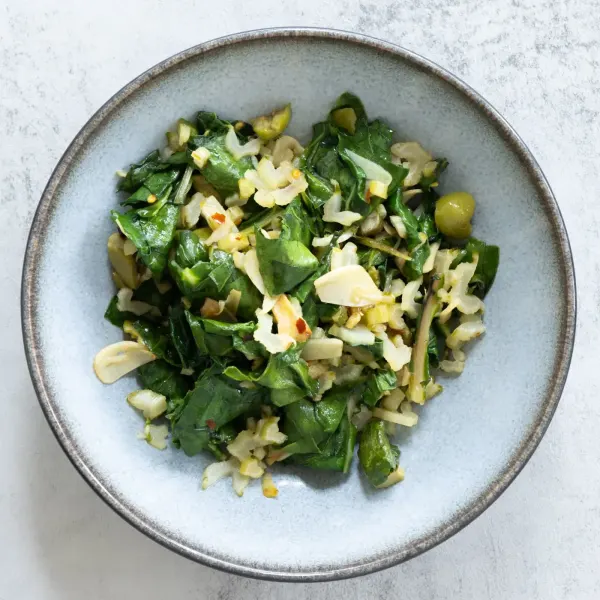 Sautéed Swiss Chard with Olives and White Wine