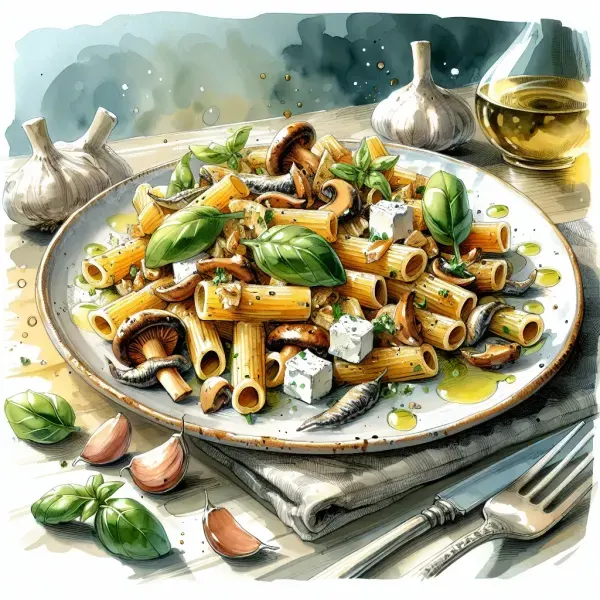 Rigatoni with Mushrooms, Anchovy, and Ricotta