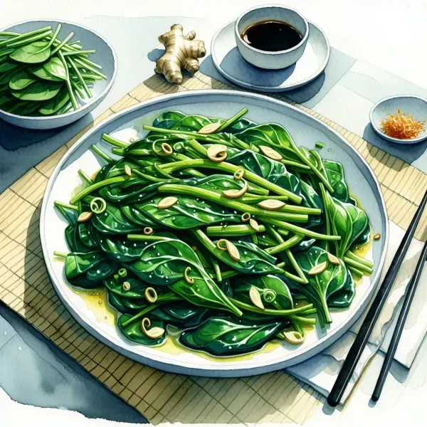 Sautéed Spinach with Ginger, Scallions, and Soy Sauce