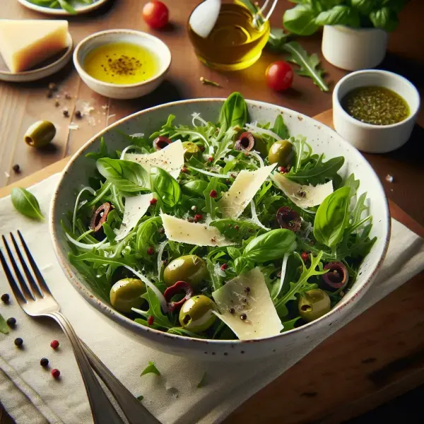 Arugula Salad with Parmesan, Olives, and Red Wine Vinaigrette