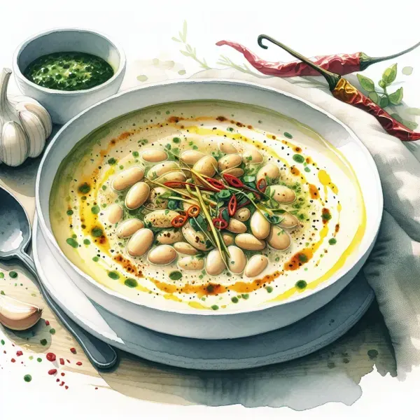 Roasted Garlic White Bean Soup with Chimichurri