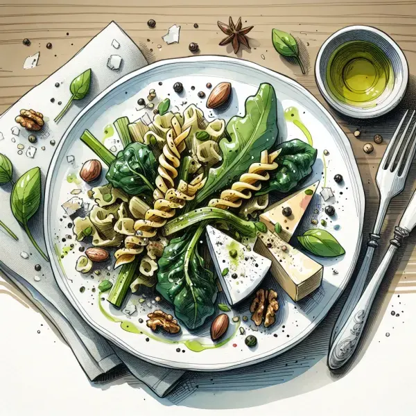 Pasta with Swiss Chard and Roasted Garlic Pesto