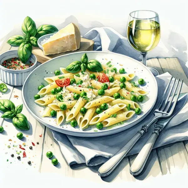 Penne Pomodoro with Ricotta and Peas