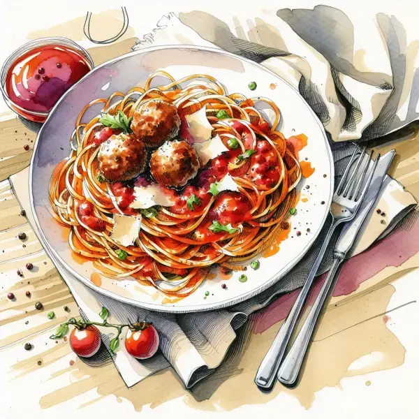 Spaghetti Pomodoro with Meatballs