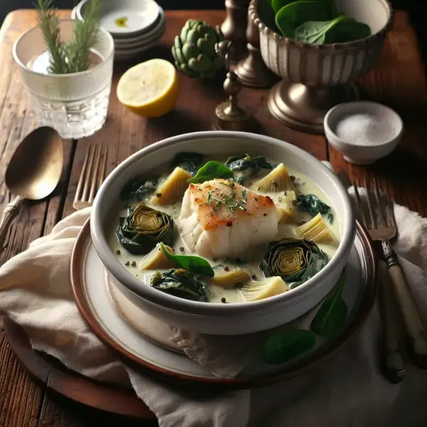 Creamy Cod and Spinach Artichoke Stew