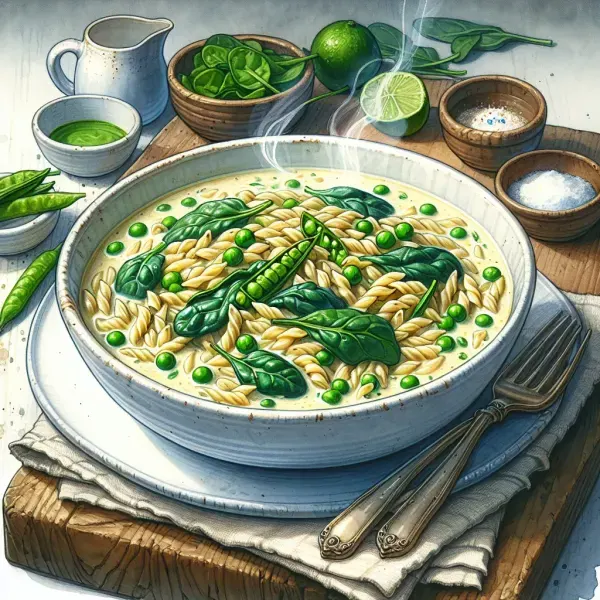 One Pot Coconut Curry Orzo with Spinach and Peas