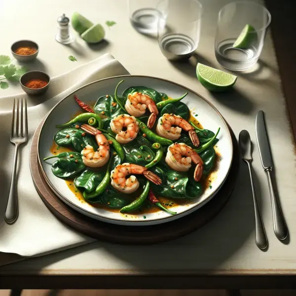 Shrimp Sauté with Garam Masala and Spinach