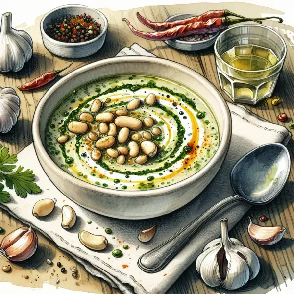 Roasted Garlic and White Bean Soup with Chimichurri