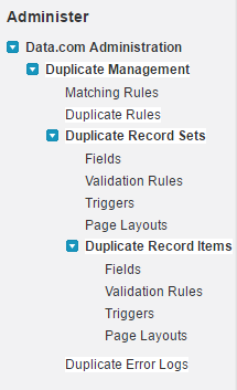 Salesforce Duplicate Management Menu