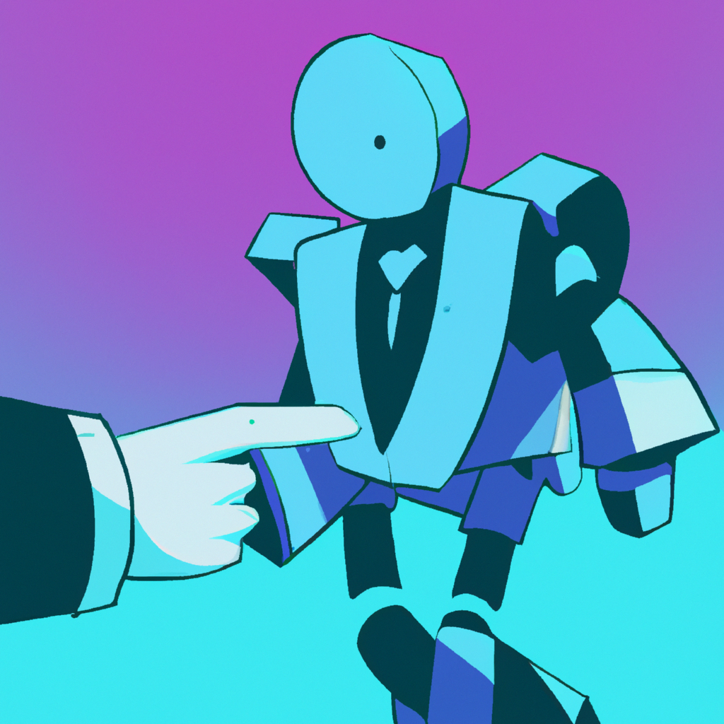 a robot holding out its hand to help a businessman