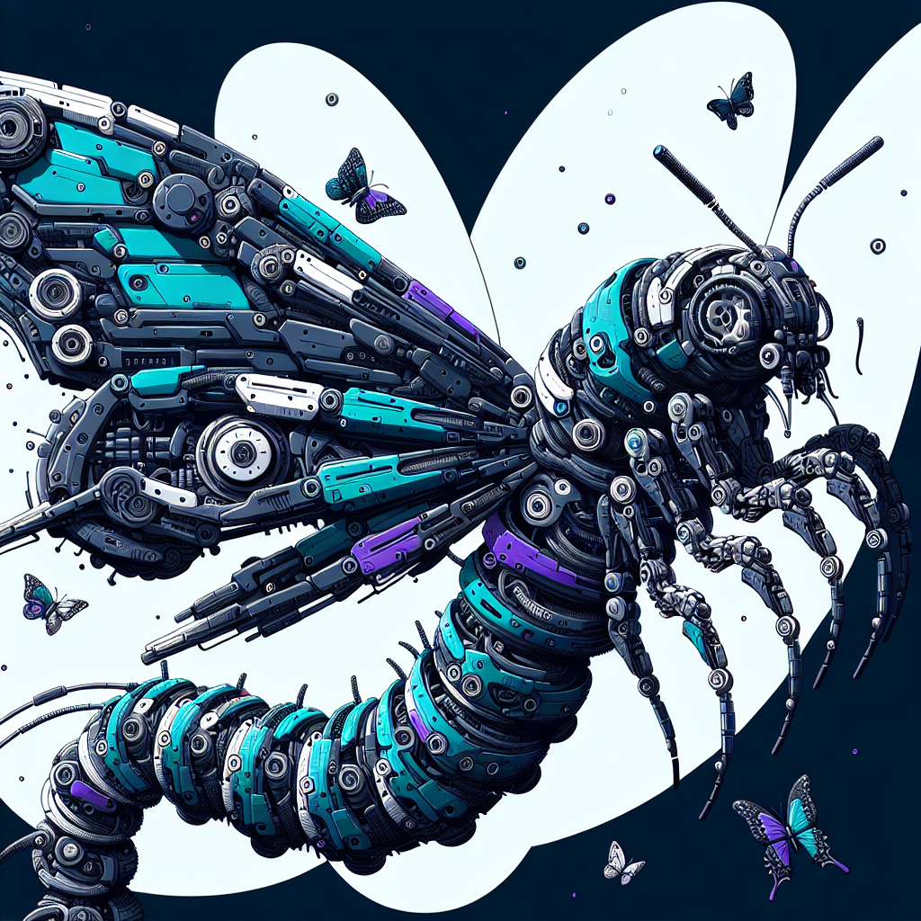 a robot caterpillar changing into a robot butterfly