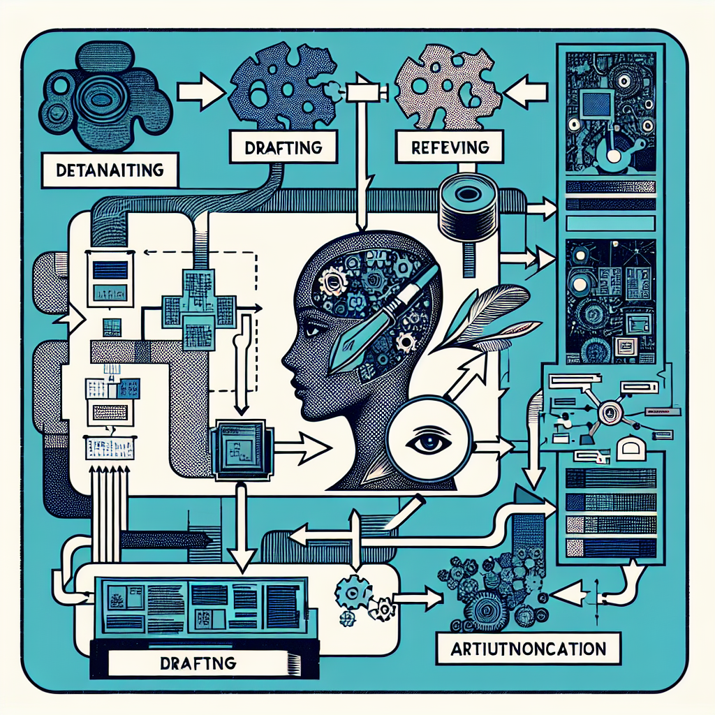 An image of a workflow diagram showcasing the integration of AI tools in the content creation process, from drafting to refinement
