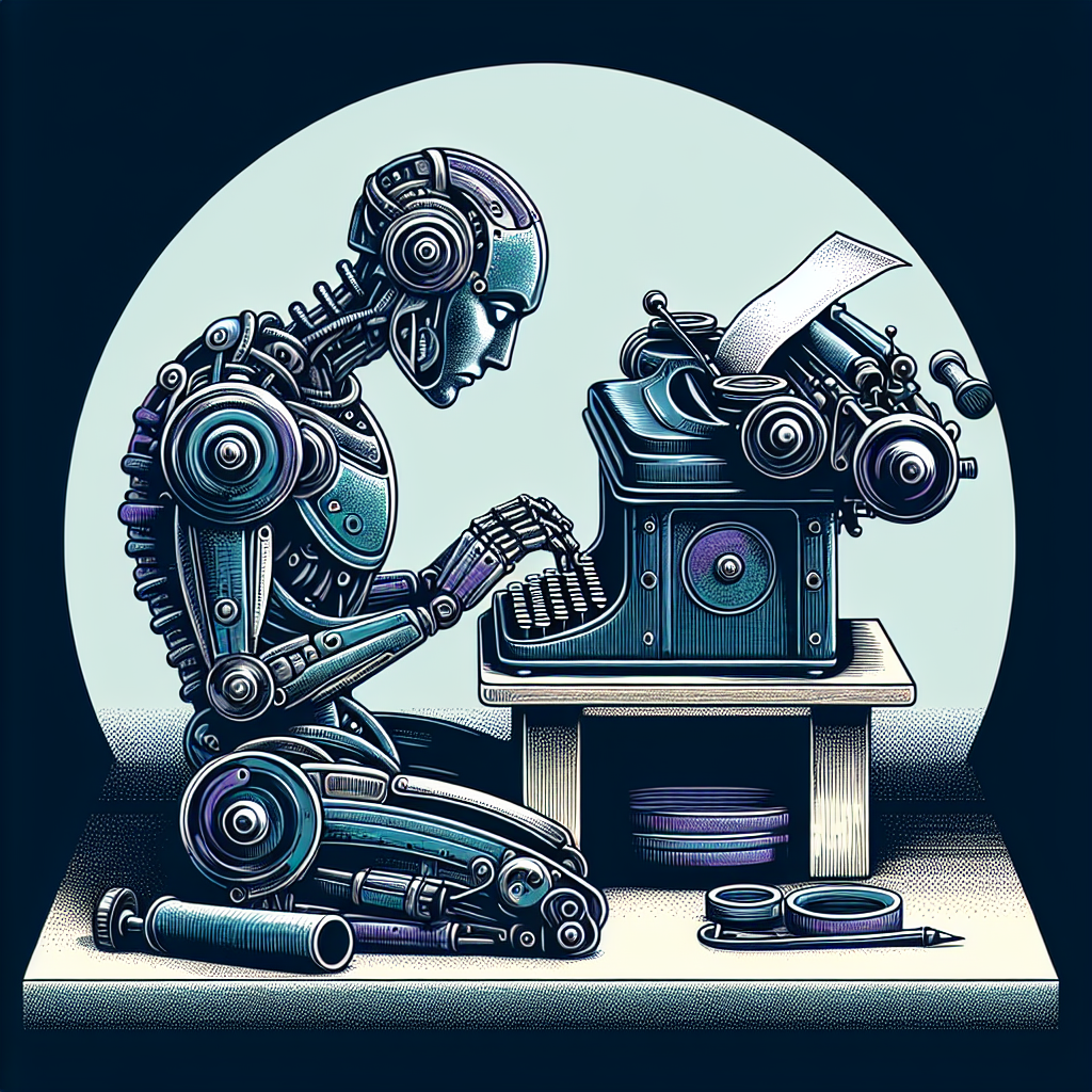 a robot sitting at an old style typewriter