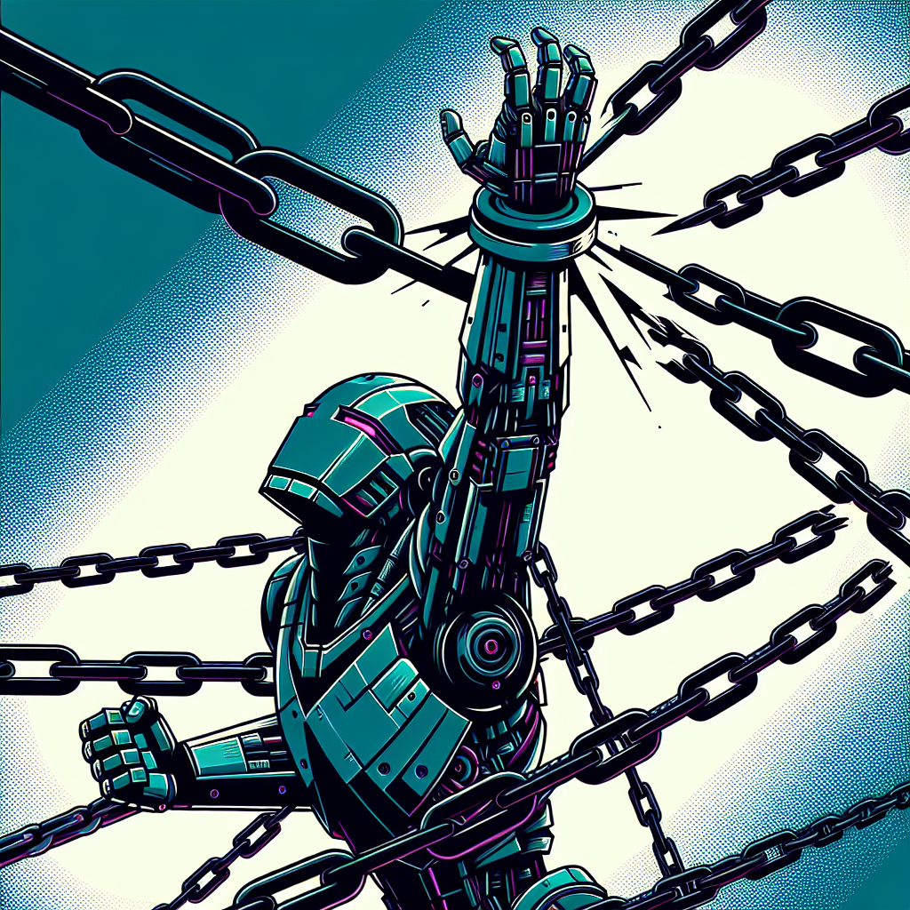 a robot held back by chains