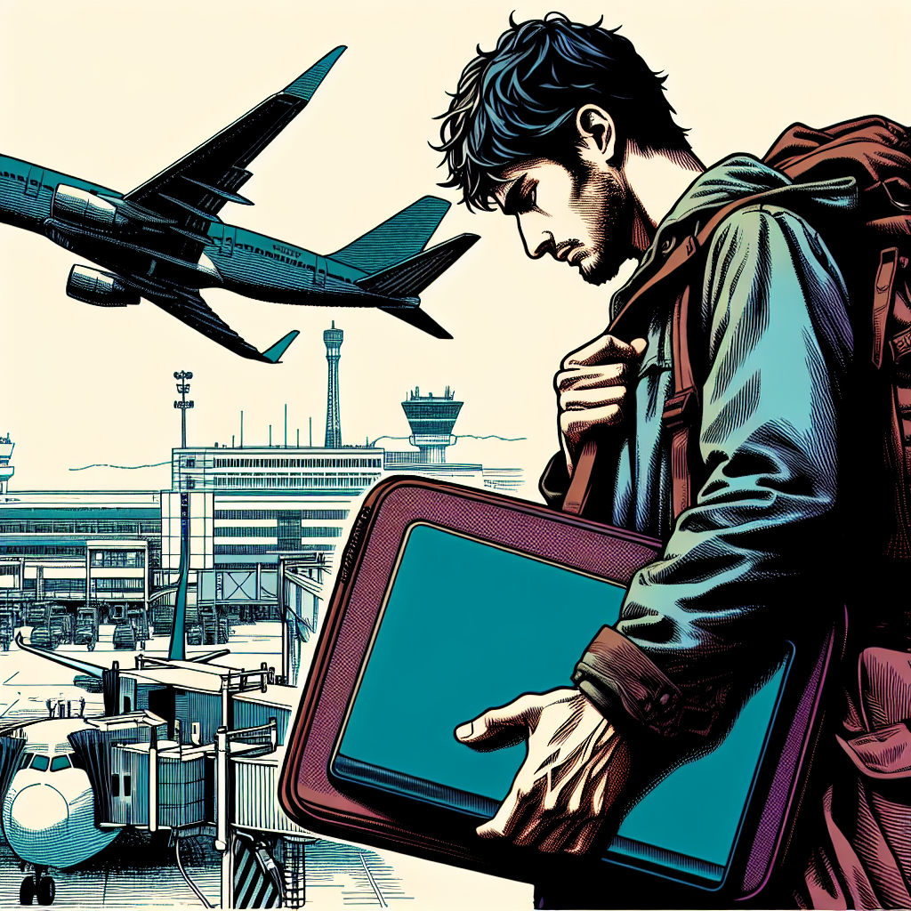 a man setting out on a journey holding a laptop