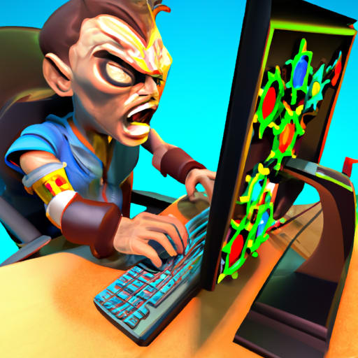 3d, render, high quality, ultra high resolution, A person getting mad at a compter on a desk