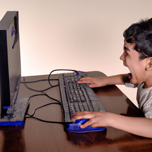 Child mad at computer desk