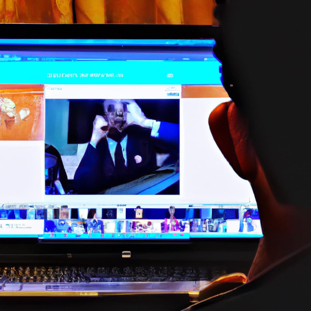person watching a conference event on computer