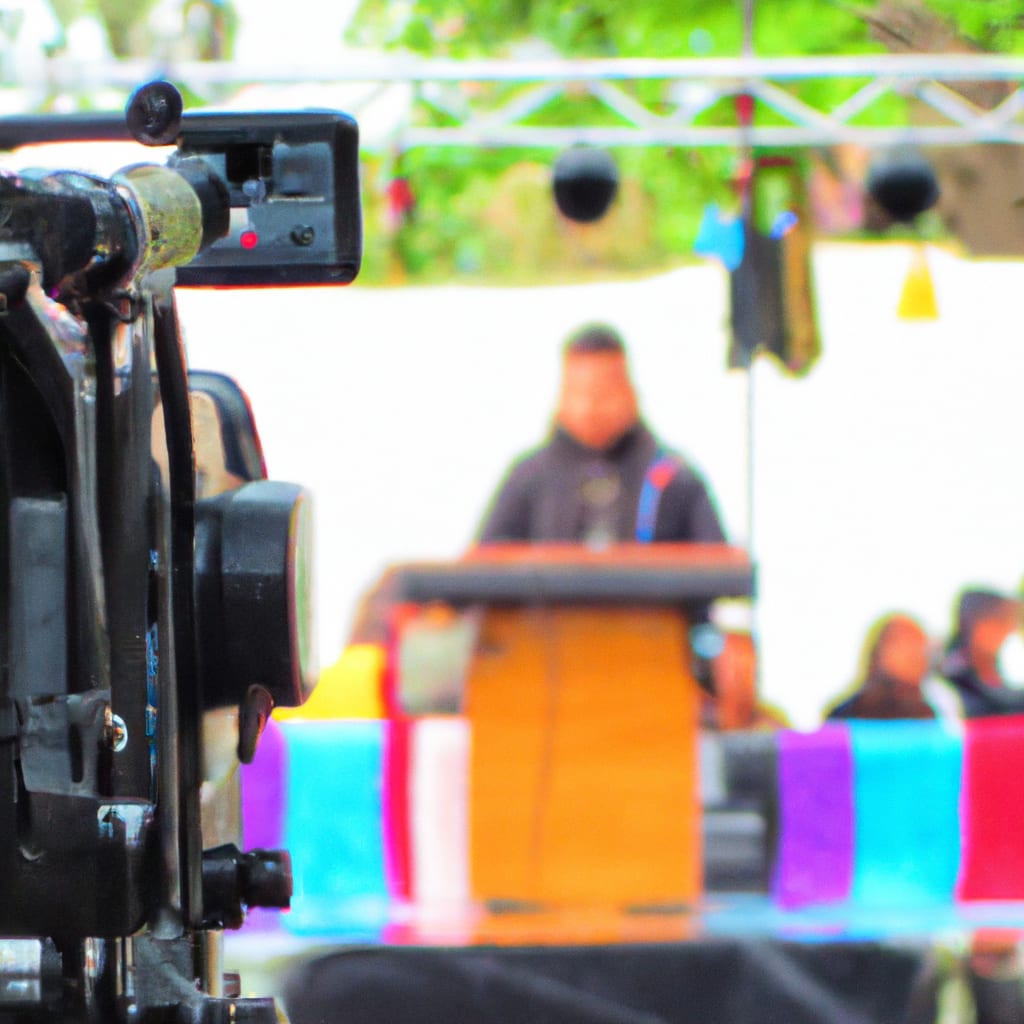 stage of an event with people and broadcasting