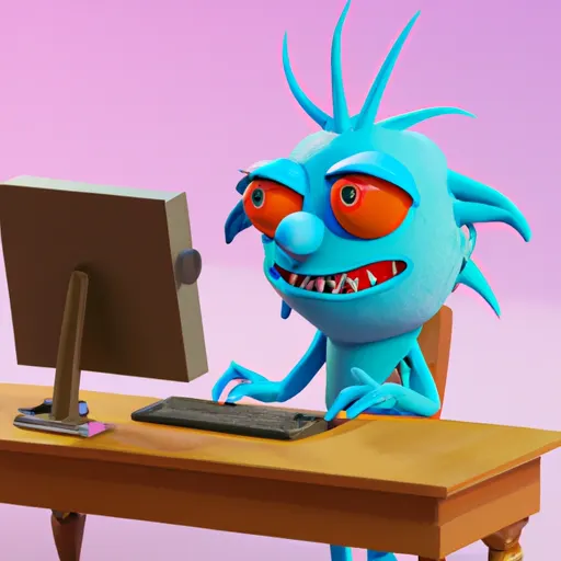 a monster watching a video on a computer