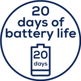 Powerful battery with 20 days of battery life Powerful battery with 20 days of battery life