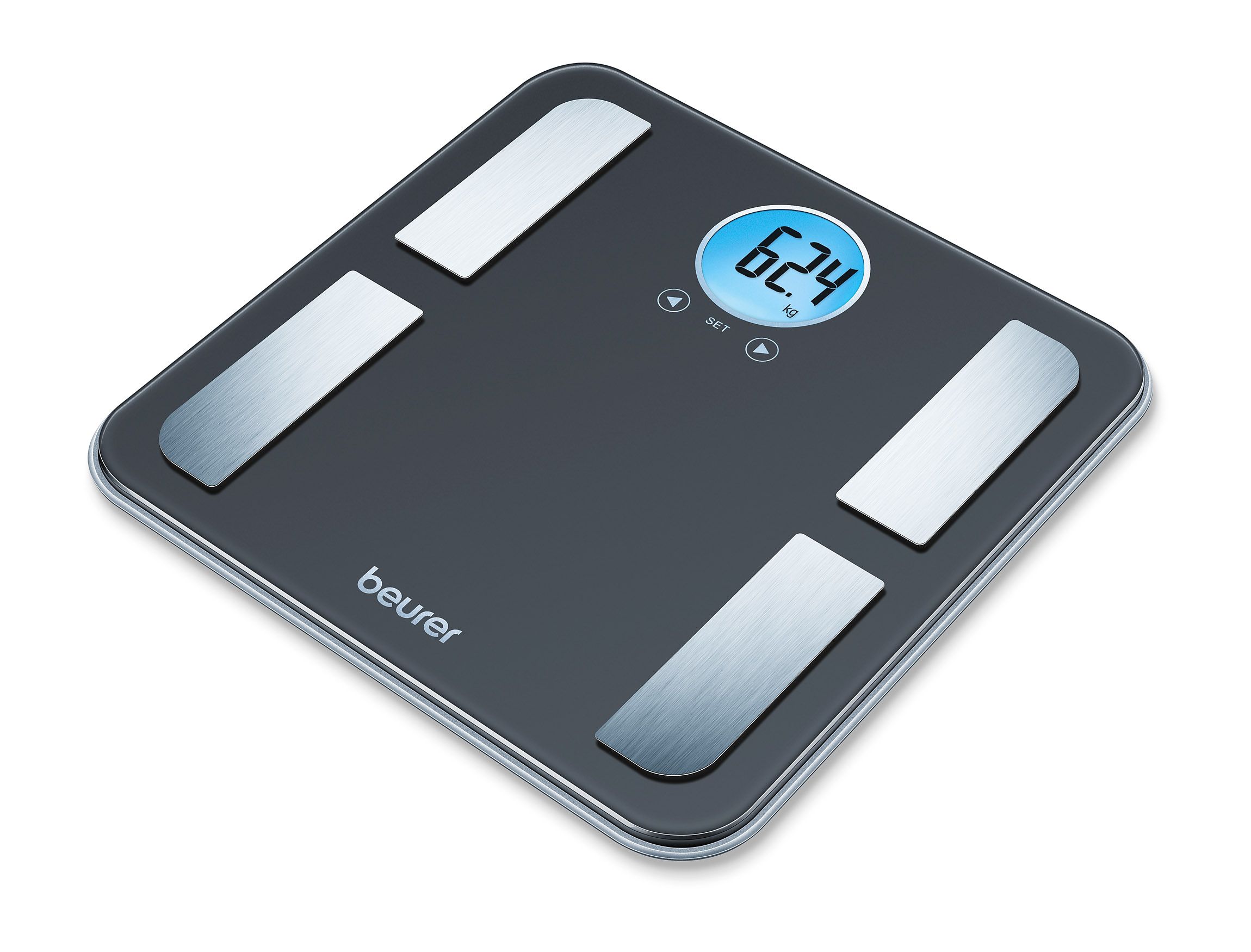 Beurer Body Fat Analyzer BMI, Multi-User & Recognition, Digital Bathroom Weight Scale, XL Display, BF130, Silver