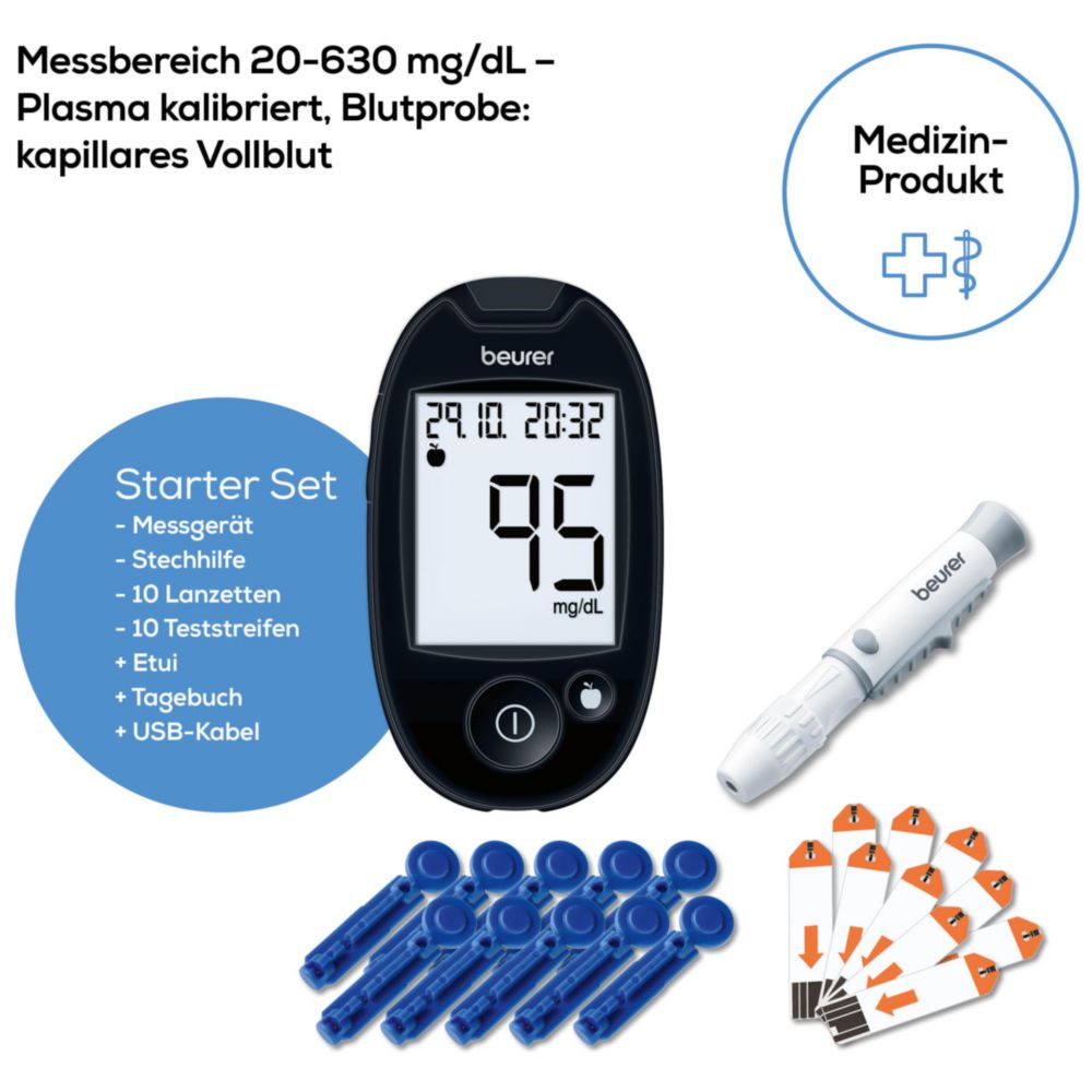 Beurer GL 44 mg/dl Blutzuckermessgerät, Weiß Beurer GL 44 mg/dl Blutzuckermessgerät, Weiß