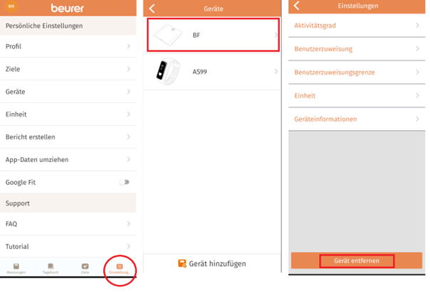 Gerät entfernen im HealthManager