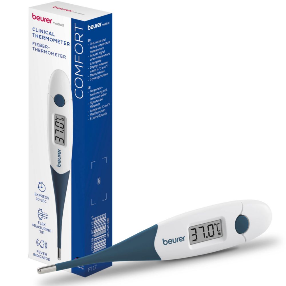 SOLMIRA Thermomètre Numérique Bleu Marine - Haute Précision, Étanché, Mesure Axillaire, Rectale Ou Orale - Bébé Enfant Adulte
