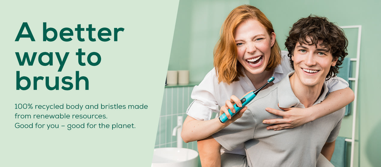 Beurer banner for the Dental Care landing page: 'A better way to brush – 100% recycled body and bristles made from renewable resources. Good for you – good for the planet.'