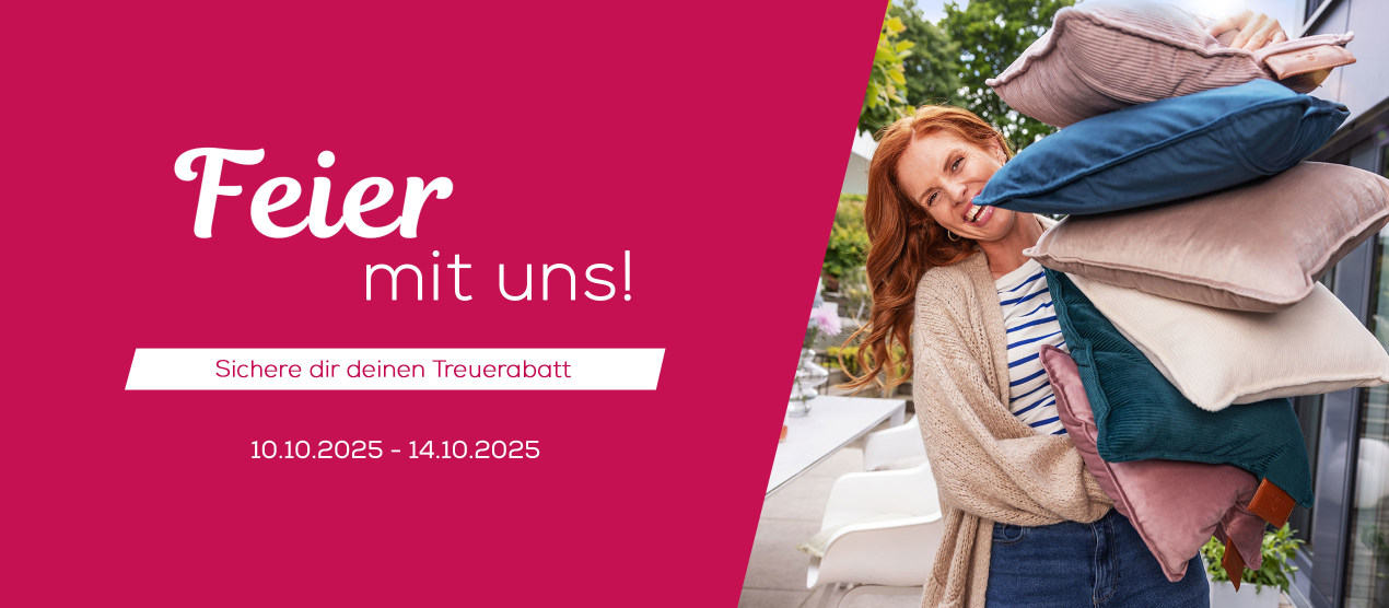 Banner zur Aktionsseite des Shopgeburtstag, Text: Feier mit uns! Sichere dir deinen Treuerabatt, 10.10.2025 - 14.10.2025