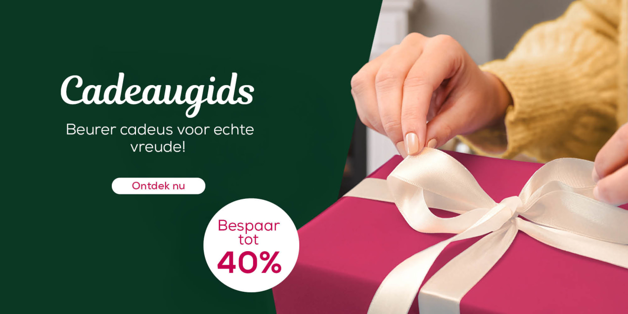 Banner voor de actiewebsite van Cadeaugids: Beurer cadeus voor echte vreude, Bespaar tot 40%, 03-12-2025 - 18-12-2025