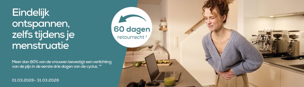 Beurer Mensutral Relax landingpage header banner met 3 vrouwen die de mensutral relax gebruiken in verschillende scènes