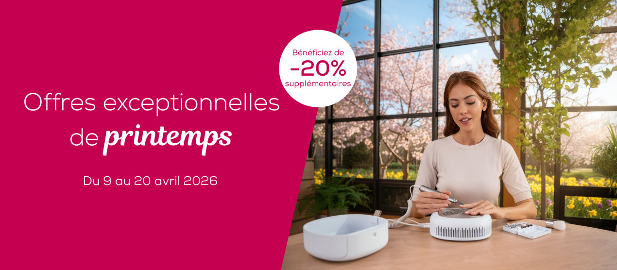 Femme utilisant un MP 200 de beurer dans un intérieur printanier, Offres de printemps, -20 % supplémentaires lors de votre inscription à la newsletter, 9–20 avril 2026