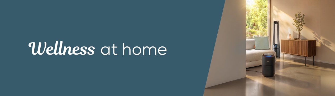 Wellness at home banner zeigt ein gemütliches Wohnzimmer