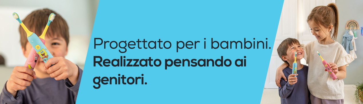 I bambini si lavano i denti con lo spazzolino elettrico Beurer SC 11 con il design di SpongeBob