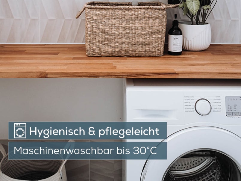 Symbol für Waschmaschine mit Text: Maschinenwaschbar