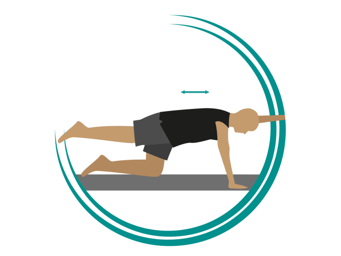 Auf einem Icon ist eine Person zu sehen, die in einem Vierfüßlerstand ihren linken Arm und gleichzeitig ihren rechten Fuß nach oben streckt.