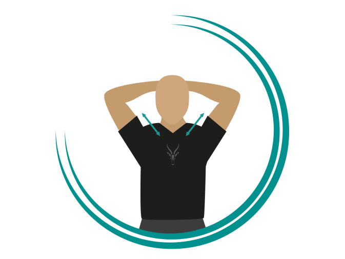 Auf einem Icon ist eine Person zu sehen, die ihre Brust dehnt.