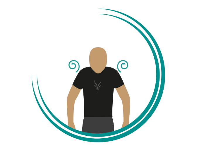 Auf einem Icon ist eine Person zu sehen, die ihre Schulter kreist.